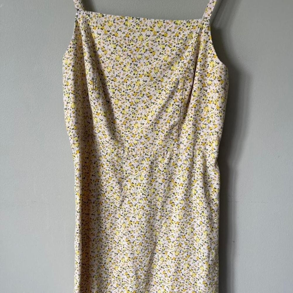 NEW Old Navy Sz Large Yellow Floral Spaghetti Strap Mini Micro Linen Blend Dress